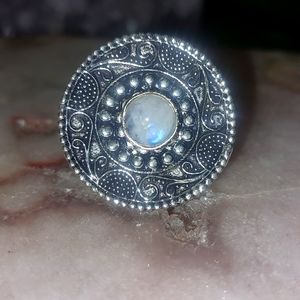 Moonstone Mandala Silver Ring Size 8.5